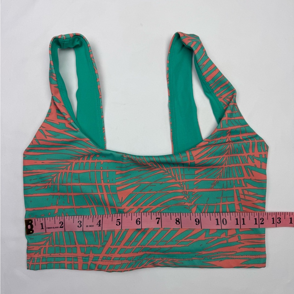 Forever 21 Twist Front Sports Bra Medium Green Coral Palm Print Activewear - Picture 7 of 8